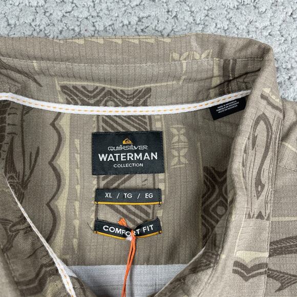 Quiksilver Waterman Big Blue Woven S/S Shirt Comfort Fit Taupe Men's Size XL $74 - Picture 2 of 8